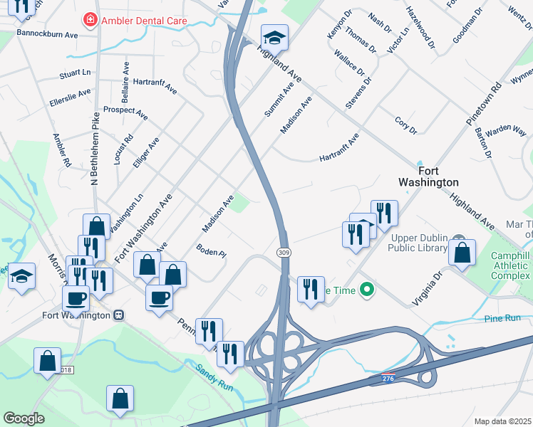 map of restaurants, bars, coffee shops, grocery stores, and more near 1206 Prospect Avenue in Fort Washington