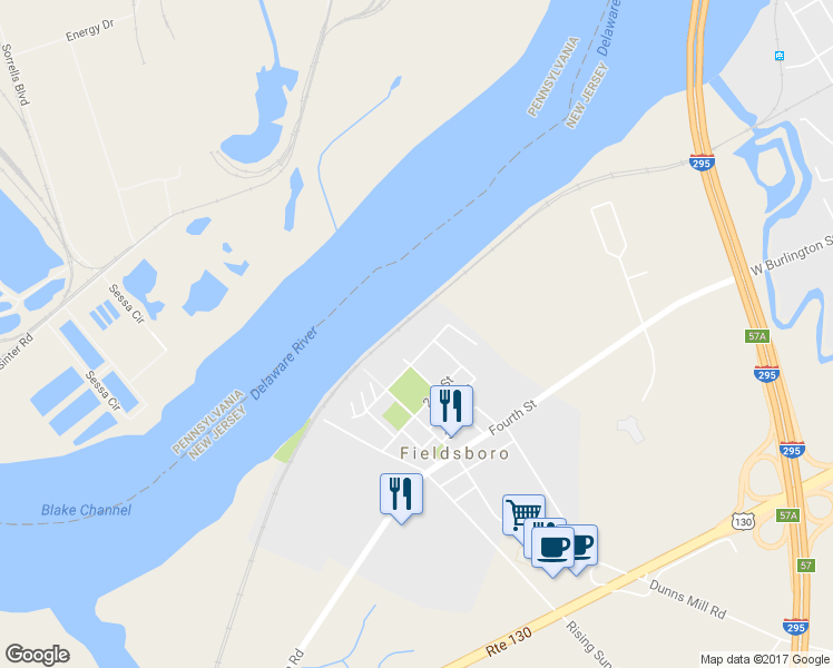 map of restaurants, bars, coffee shops, grocery stores, and more near 213 Front Street in Fieldsboro