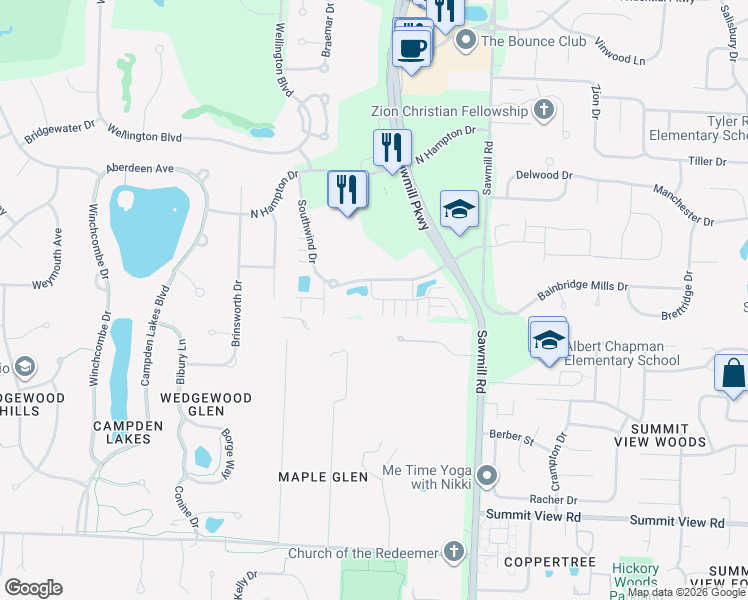 map of restaurants, bars, coffee shops, grocery stores, and more near 5375 Emerald Lakes Boulevard in Powell