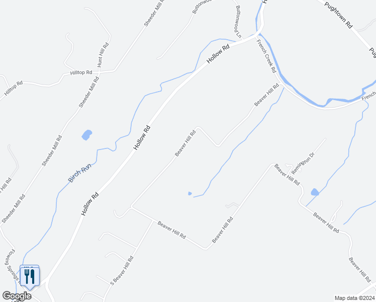 map of restaurants, bars, coffee shops, grocery stores, and more near 2357 Beaver Hill Road in Chester Springs