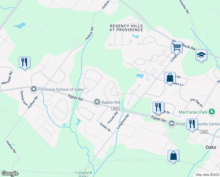 map of restaurants, bars, coffee shops, grocery stores, and more near 248 Baxter Drive in Phoenixville