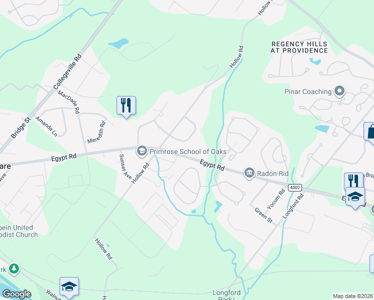 map of restaurants, bars, coffee shops, grocery stores, and more near 622 Egypt Road in Phoenixville