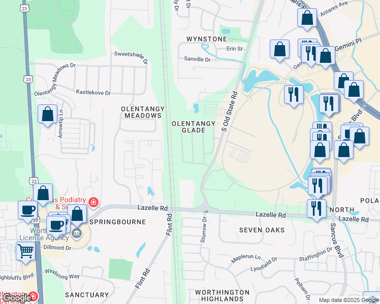 map of restaurants, bars, coffee shops, grocery stores, and more near 8565 Clover Glade Drive in Lewis Center