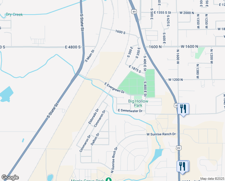 map of restaurants, bars, coffee shops, grocery stores, and more near 2051 Eldorado Drive in Springville