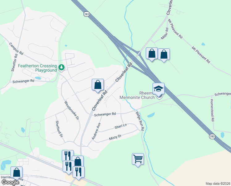 map of restaurants, bars, coffee shops, grocery stores, and more near 774 Knoll Drive in Mount Joy