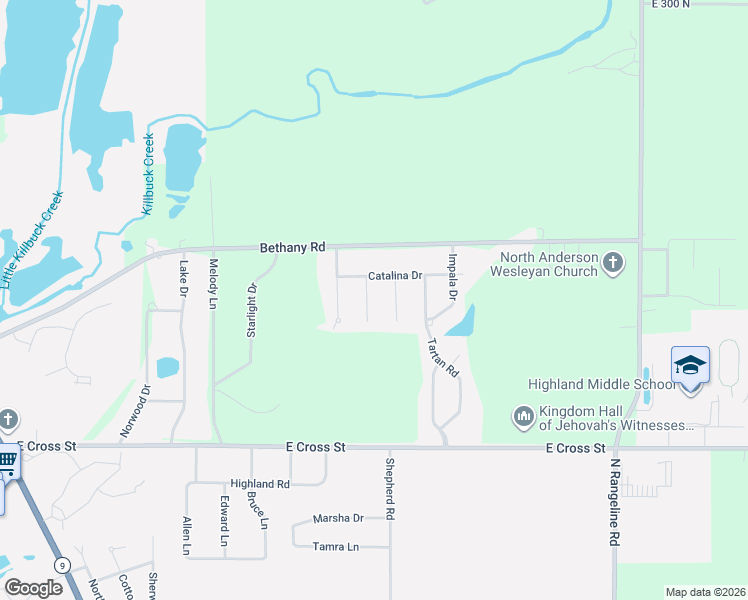 map of restaurants, bars, coffee shops, grocery stores, and more near 2334 Malibu Court in Anderson