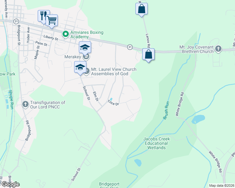 map of restaurants, bars, coffee shops, grocery stores, and more near 107 North Hazelnut Drive in Mount Pleasant
