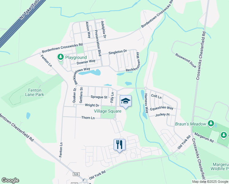 map of restaurants, bars, coffee shops, grocery stores, and more near 157 Recklesstown Way in Burlington County