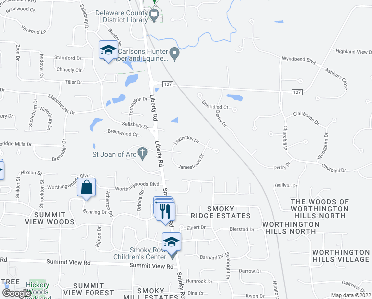 map of restaurants, bars, coffee shops, grocery stores, and more near 2962 Plymouth Court in Powell