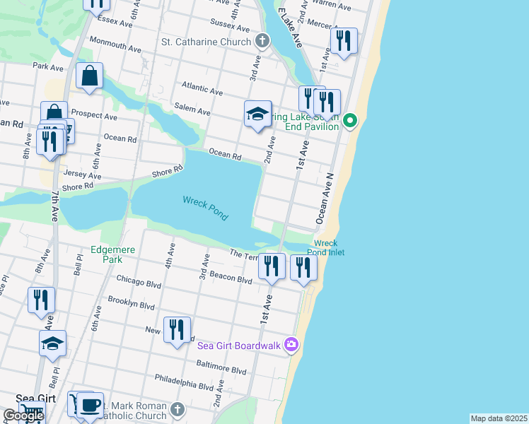 map of restaurants, bars, coffee shops, grocery stores, and more near 116 Brown Avenue in Spring Lake