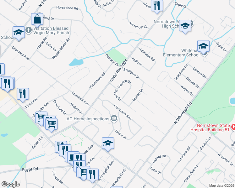 map of restaurants, bars, coffee shops, grocery stores, and more near 2025 Davis Drive in Eagleville