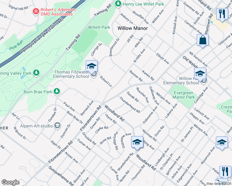 map of restaurants, bars, coffee shops, grocery stores, and more near 2965 Thunderhead Road in Montgomery County