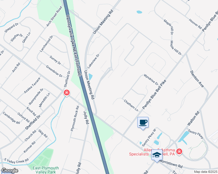 map of restaurants, bars, coffee shops, grocery stores, and more near 721 Arbor Way in Blue Bell