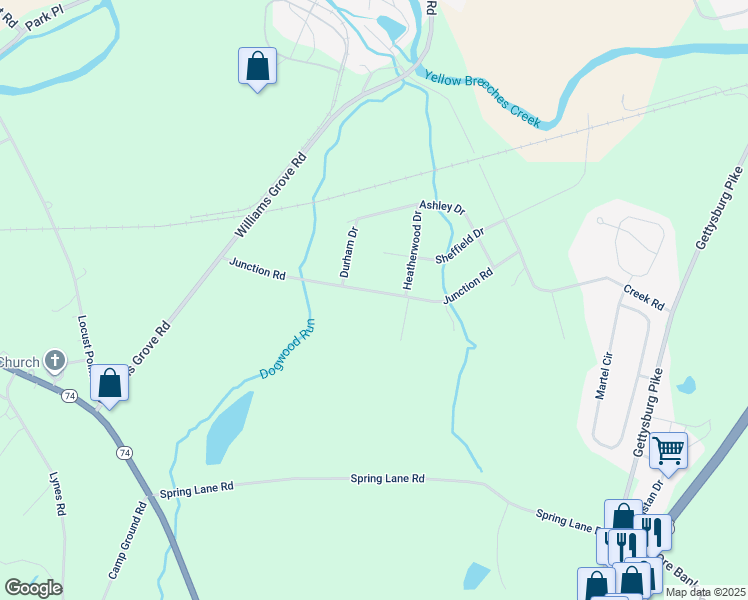 map of restaurants, bars, coffee shops, grocery stores, and more near 35 Junction Road in Dillsburg