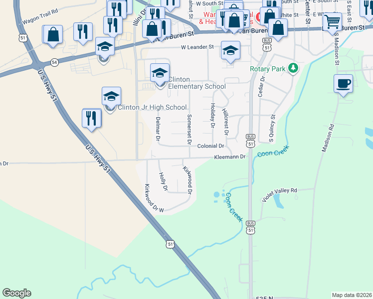 map of restaurants, bars, coffee shops, grocery stores, and more near 75 Somerset Drive in Clinton