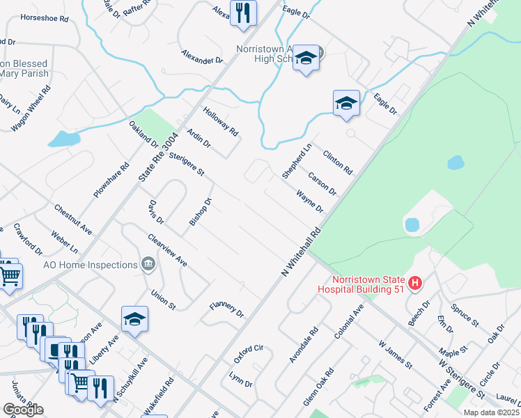 map of restaurants, bars, coffee shops, grocery stores, and more near 1825 Sterigere Street in Eagleville