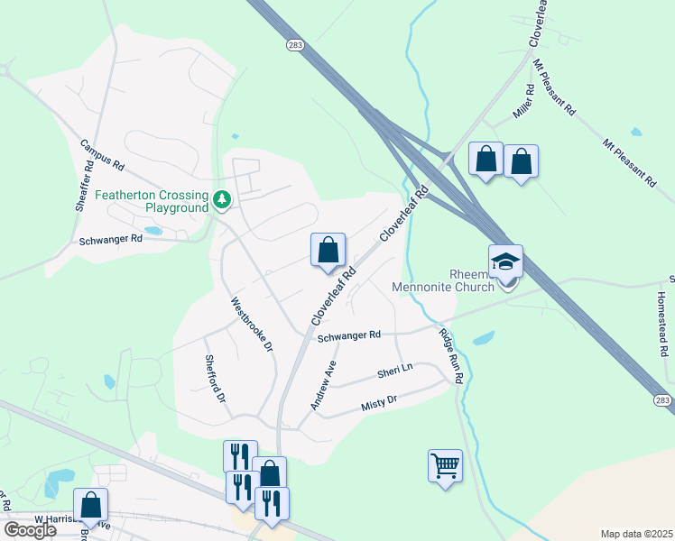map of restaurants, bars, coffee shops, grocery stores, and more near 739 Knoll Drive in Mount Joy