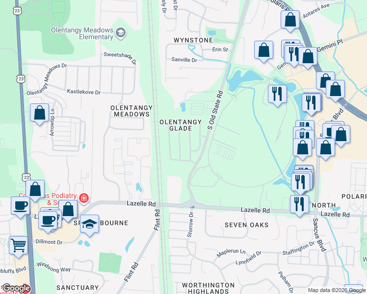 map of restaurants, bars, coffee shops, grocery stores, and more near 8565 Clover Glade Drive in Lewis Center