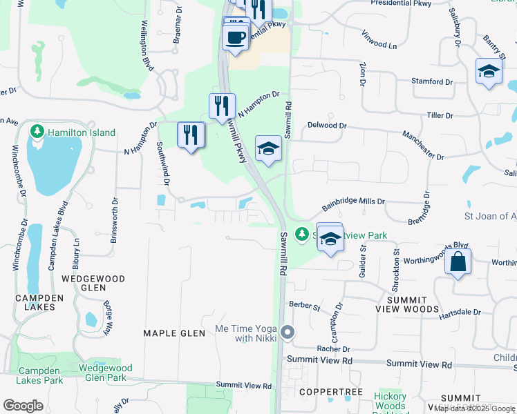 map of restaurants, bars, coffee shops, grocery stores, and more near 4230 Emerald Lakes Boulevard in Powell