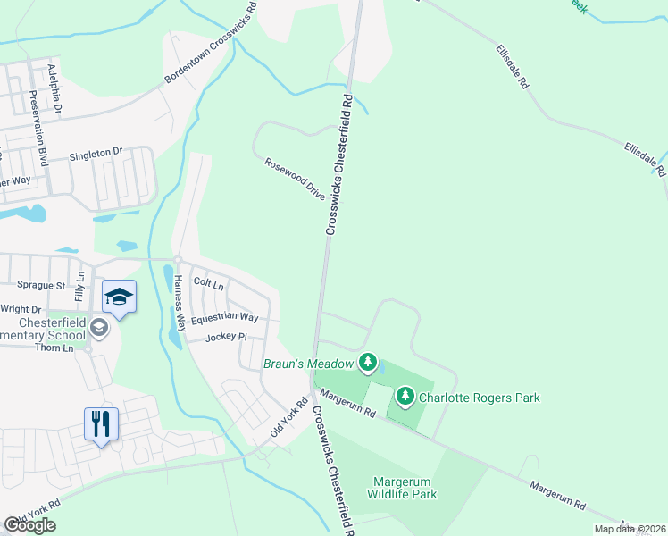 map of restaurants, bars, coffee shops, grocery stores, and more near 71 Chest Cross Road in Burlington County
