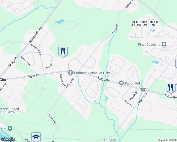 map of restaurants, bars, coffee shops, grocery stores, and more near 622 Egypt Road in Phoenixville