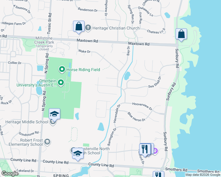 map of restaurants, bars, coffee shops, grocery stores, and more near 998 Egret Court in Westerville