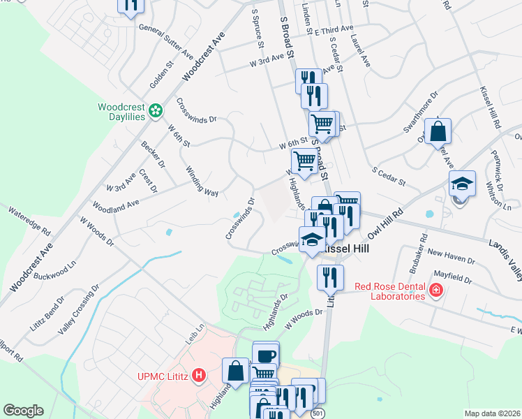 map of restaurants, bars, coffee shops, grocery stores, and more near 61 Heron Road in Lititz