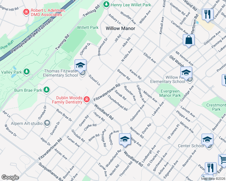 map of restaurants, bars, coffee shops, grocery stores, and more near 2965 Thunderhead Road in Montgomery County