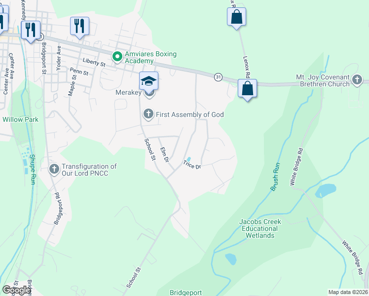 map of restaurants, bars, coffee shops, grocery stores, and more near 312 East Mulberry Drive in Mount Pleasant