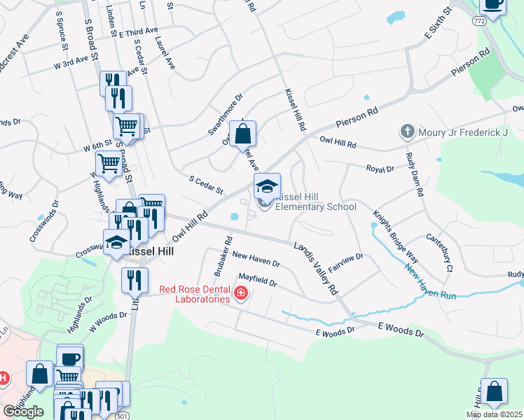 map of restaurants, bars, coffee shops, grocery stores, and more near 215 Landis Valley Road in Lititz