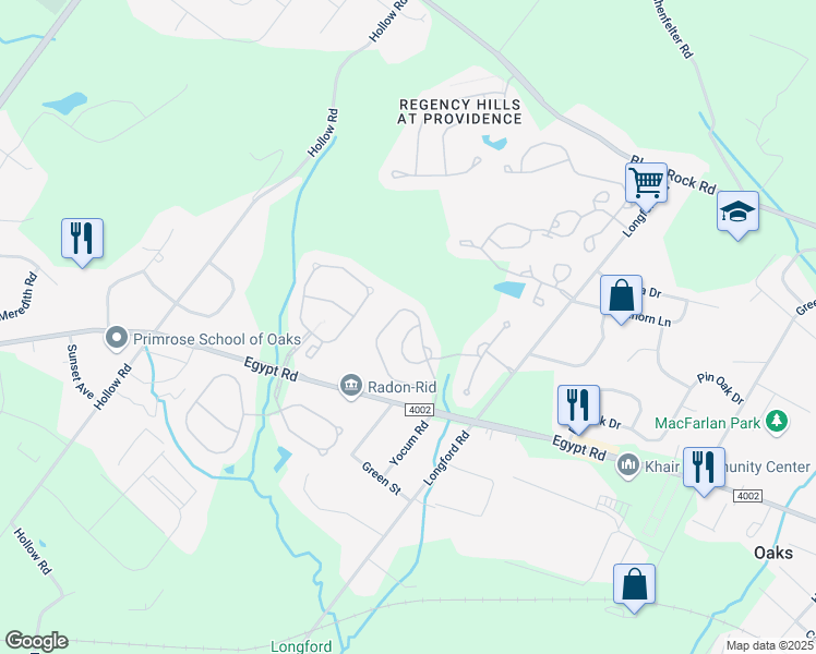 map of restaurants, bars, coffee shops, grocery stores, and more near 260 Baxter Drive in Phoenixville