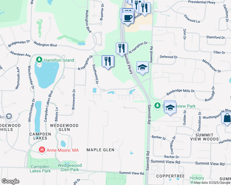 map of restaurants, bars, coffee shops, grocery stores, and more near 5169 Emerald Lakes Boulevard in Powell