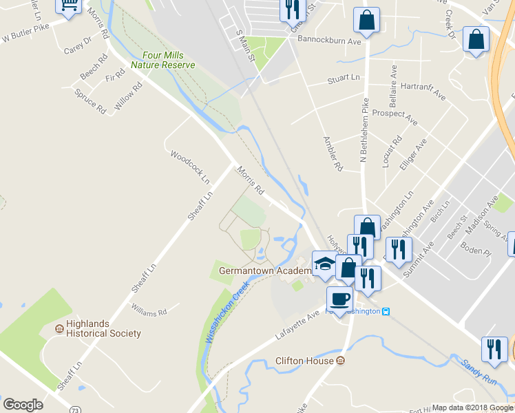 map of restaurants, bars, coffee shops, grocery stores, and more near 7200 Sheaff Lane in Fort Washington
