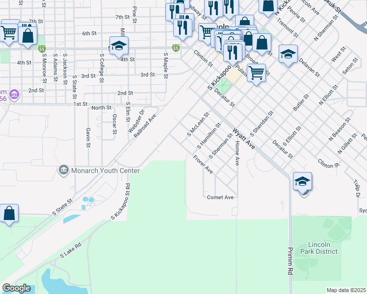 map of restaurants, bars, coffee shops, grocery stores, and more near 200 Frorer Avenue in Lincoln