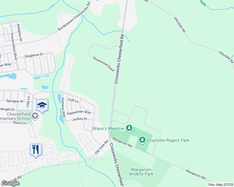map of restaurants, bars, coffee shops, grocery stores, and more near 71 Chest Cross Road in Chesterfield Township