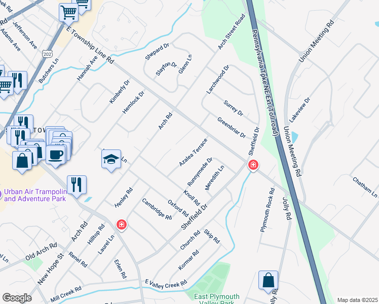 map of restaurants, bars, coffee shops, grocery stores, and more near 3013 Azalea Terrace in Plymouth Meeting