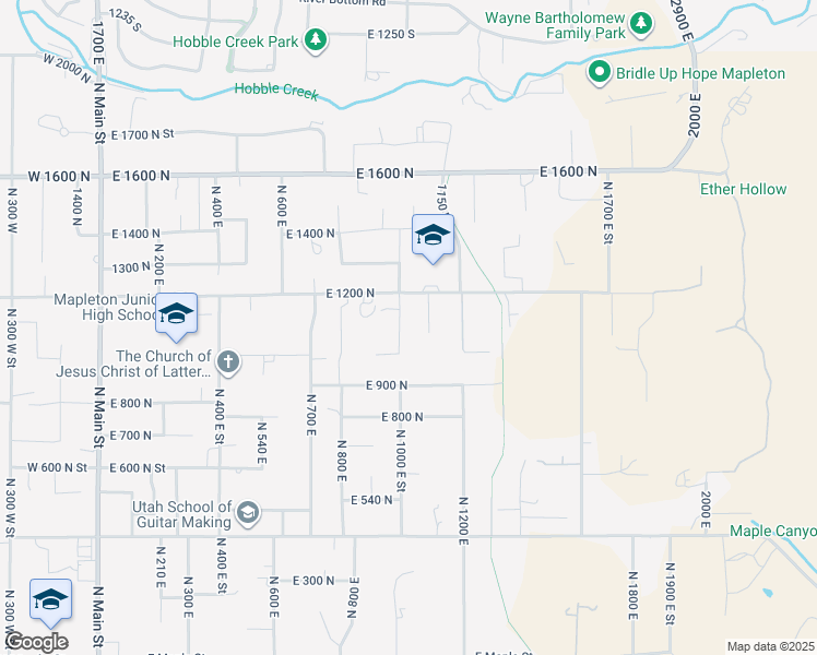 map of restaurants, bars, coffee shops, grocery stores, and more near 1096 North 1000 East in Mapleton