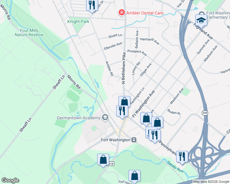 map of restaurants, bars, coffee shops, grocery stores, and more near 128 Rue Charmille Road in Fort Washington