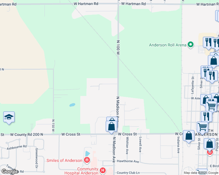 map of restaurants, bars, coffee shops, grocery stores, and more near 2335 North Madison Avenue in Anderson