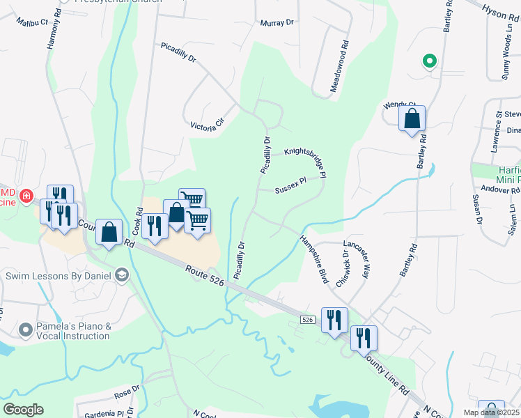 map of restaurants, bars, coffee shops, grocery stores, and more near 84 Hampshire Boulevard in Jackson Township