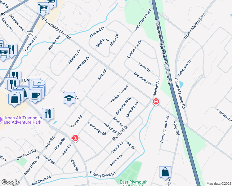 map of restaurants, bars, coffee shops, grocery stores, and more near 3013 Azalea Terrace in Plymouth Meeting