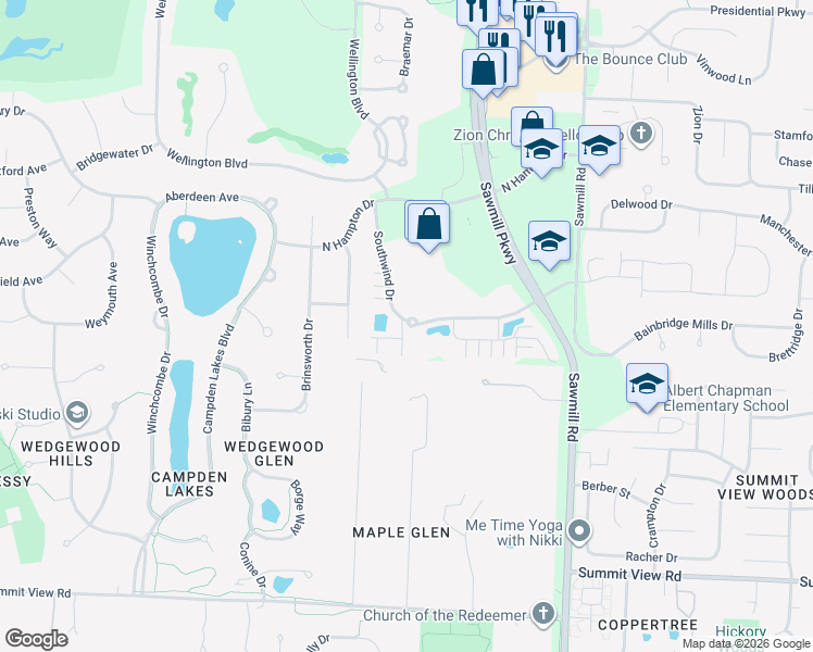 map of restaurants, bars, coffee shops, grocery stores, and more near 11021 Riverwind Drive in Powell