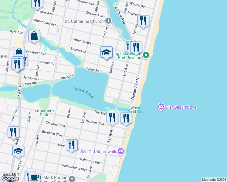 map of restaurants, bars, coffee shops, grocery stores, and more near 116 Brown Avenue in Spring Lake