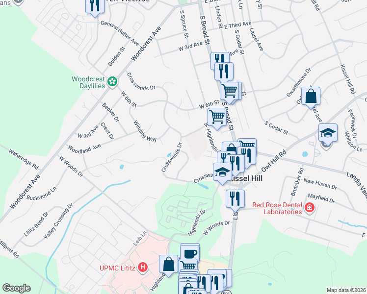 map of restaurants, bars, coffee shops, grocery stores, and more near 61 Heron Road in Lititz