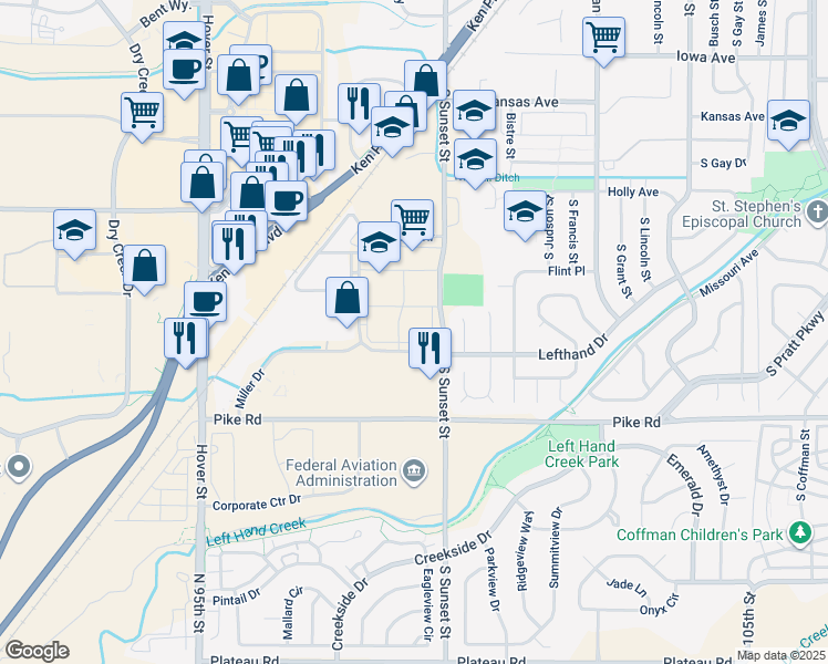 map of restaurants, bars, coffee shops, grocery stores, and more near 1860 Lefthand Cir in Longmont