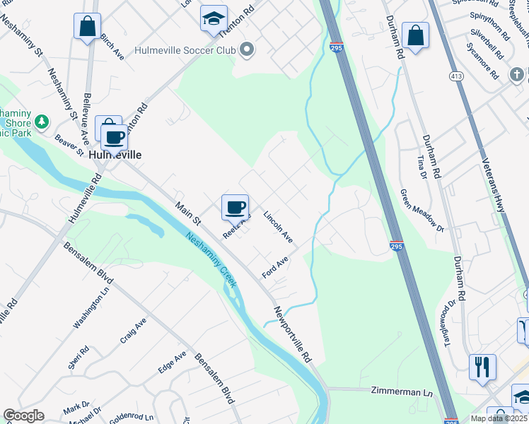 map of restaurants, bars, coffee shops, grocery stores, and more near 520 Lincoln Avenue in Hulmeville