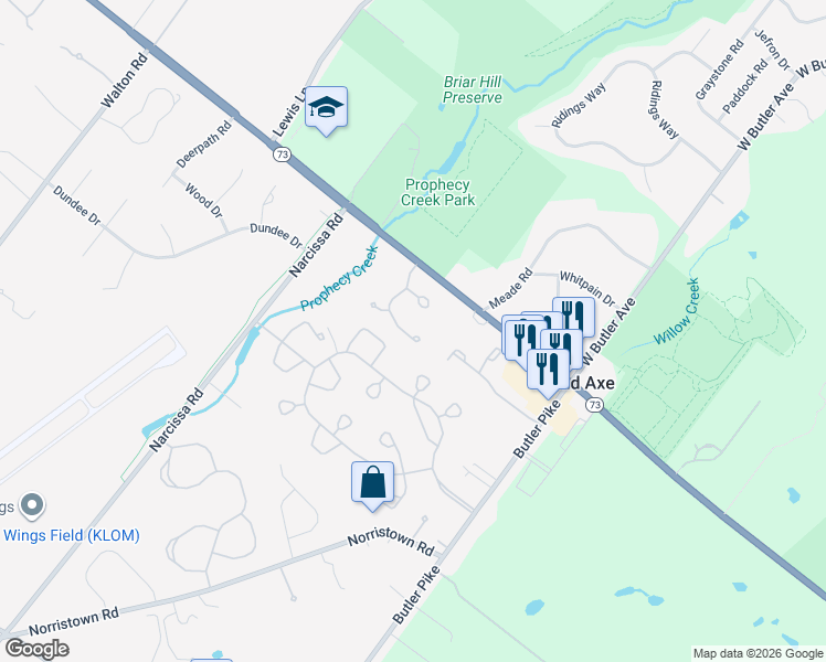 map of restaurants, bars, coffee shops, grocery stores, and more near 998 Jamie Court in Blue Bell