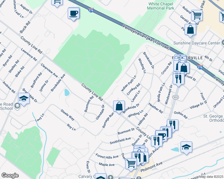 map of restaurants, bars, coffee shops, grocery stores, and more near 22 Lawson Drive in Bucks County