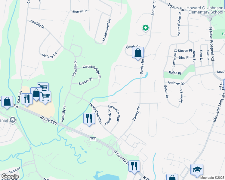 map of restaurants, bars, coffee shops, grocery stores, and more near 23 Cedar Knoll Road in Jackson Township