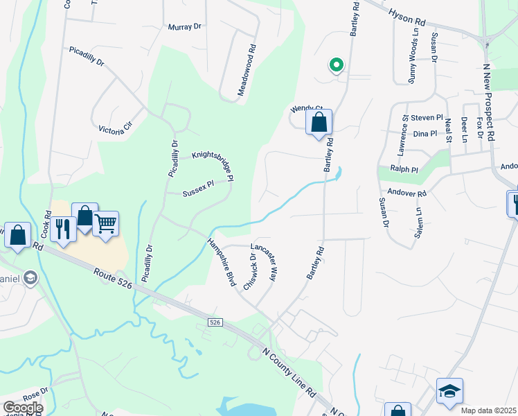 map of restaurants, bars, coffee shops, grocery stores, and more near 23 Cedar Knoll Road in Jackson Township